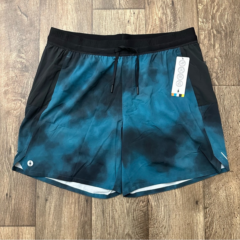 Smartwool Active Shorts Mens Size XL Blue Black Merino Wool Blend Lining